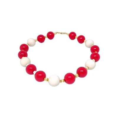 Collar Monet rojo cereza y blanco vintage Lucite grueso cuentas 17 pulgadas Foto 1 de 4