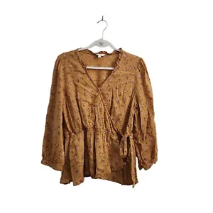 Lucky Brand Bluse Damen Medium gelb Blumenmuster Boho Top Schößchen Faux Wickeloptik - Bild 1 von 12