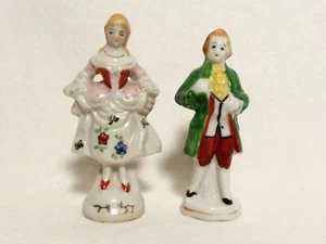 Vintage Ceramic Figurines, "Japan" Mark 3.5" Colonial Lady Gentleman Couple Pair - Picture 1 of 3