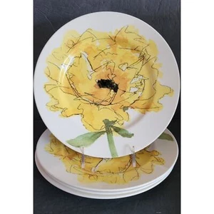 SET OF 4 Royal Stafford Yellow Flower Poppy Garden Dinner Plates 11" England NEW - Picture 1 of 8