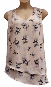 PINK BUTTERFLY PRINT SLEEVELESS CHIFFON BLOUSE, M & CO UK 18, LT554 - Picture 1 of 3