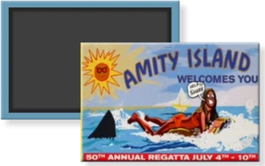Jaws Amity Island Shark Vandalized Billboard Fridge Refrigerator Magnet 2 x 3 - Picture 1 of 3