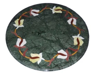 12" Green Marble side Semi Precious Stones pietra dura handmade Work - Picture 1 of 5