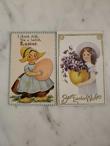 2 antike Osterwünsche Postkarten mit kleinen Mädchen - Bild 1 von 4