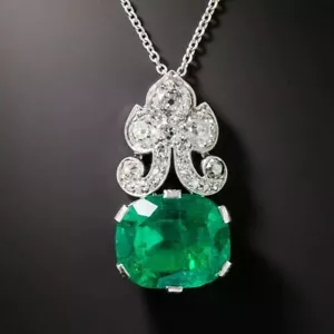 Collar colgante vintage de 8 quilates de esmeralda y diamantes Art Deco en plata esterlina 925 - Imagen 1 de 7