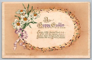 Postcard Artist Signed John Winsch A Happy Easter c. 1914 Glitter Lilly Flower - Picture 1 of 2