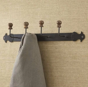Black Iron and Wood Multi Hook Bar/Hanger. 4 Hanging Hooks - Picture 1 of 1