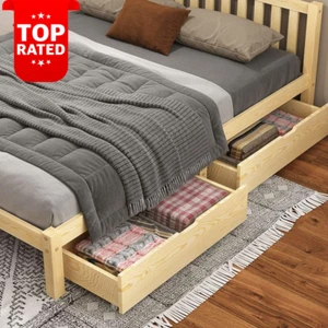 2 Bed Frame Storage Drawers for Queen King Single Wooden Mattress Base Oak - Picture 1 of 12