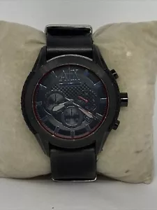 Armani Exchange AX1387 Men's Black Leather Black Analog Dial Quartz Watch EY834 - Picture 1 of 12