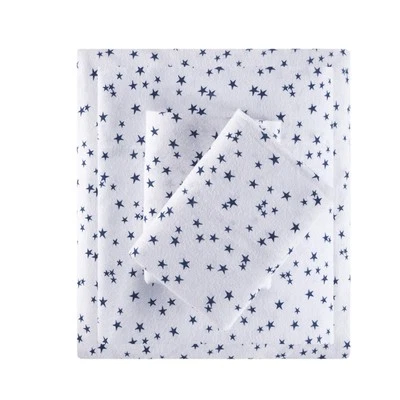 Twin Blue Stars 100 Percent Cotton Flannel Sheet Set Kids Warm Winter Bedding - Image 1 of 4
