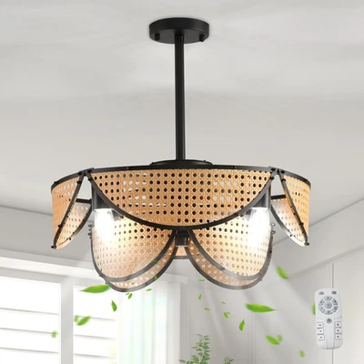 Ventilatore Da Soffitto a Gabbia Boho Con Luce E Ventilatori a Filo Rattan Strat - Immagine 1 di 4