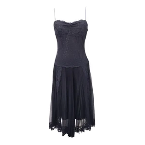 BETSEY JOHNSON Vintage 90s Y2K Black Lace Midi Dress 6 - Picture 1 of 17