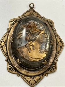 VIKTORIANISCHE GLASKUPPEL ITAGLIO MESSING KAMEE 2,75”X2” ANHÄNGER - Bild 1 von 5