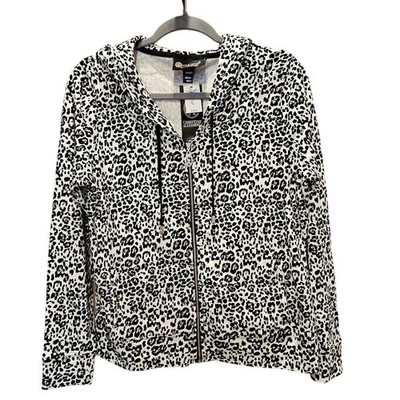 Sudadera con capucha Christine Alexander estampado de leopardo cremallera para mujer mediana nueva con etiquetas Swarovski Bling Foto 1 de 4