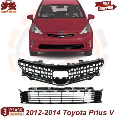Front Bumper Upper Grille With Chrome Molding & Lower For 2012-14 Toyota Prius V Foto 1 de 4
