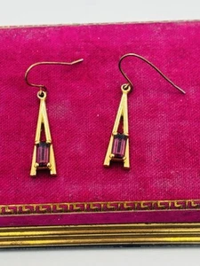 AVON VINTAGE DANGLE GOLD-TONE W/FAUX AMETHYST PURPLE PIERCED Hook EARRINGS 1.5” - Picture 1 of 7