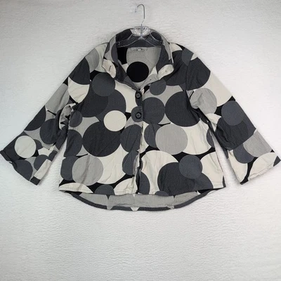 Túnica Bryn Walker tamanho grande botão para baixo bolinhas descontraído artístico preto XS quadrado - Imagem 1 de 4