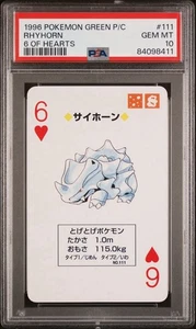 1996 Pokemon Green Version Playing Cards 6 of Hearts, #111 Rhyhorn, PSA 10 - Picture 1 of 3