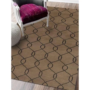 5 x 8 ft. Hand Knotted Wool Geometric Rectangle Area Rug, Beige & Black - Picture 1 of 1