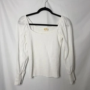 Nation LTD White Smocked Long Sleeve Tee M - Picture 1 of 4