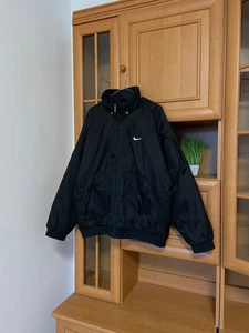 Chaqueta cortavientos negra vintage años 90 Nike Nylon Swoosh logotipo grande talla M - Imagen 1 de 18