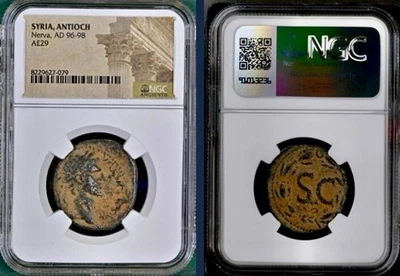Emperor Nerva Large Ancient Roman Coin 96AD-98AD NGC Genuine Certified AE29 SC - Image 1 of 4