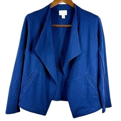Cárdigan para mujer Caslon Nordstrom azul algodón bolsillos drapeado blazer abierto talla PL Foto 1 de 4