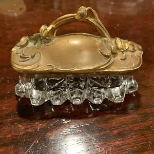 Vintage or Antique Brass & Glass Trinket Vanity Casket Box - Picture 1 of 19