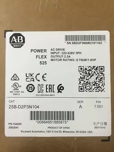 Allen-Bradley PowerFlex 525 25B-D2P3N104 0,75 kW accionamiento de CA AB VFD 25BD2P3N104 - Imagen 1 de 3
