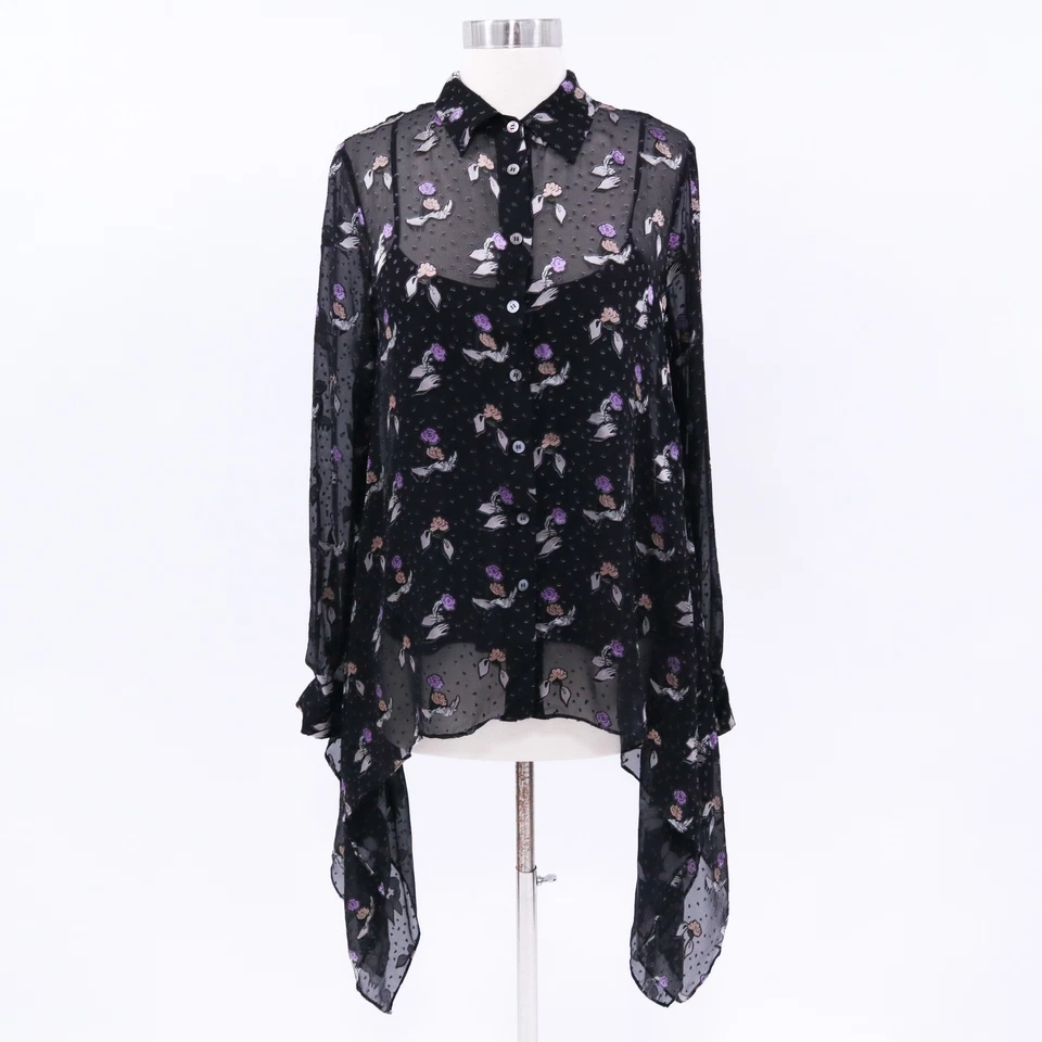 Blusa Cerimônia de Abertura Top de Seda Feminina 4 NOVA Bainha de Lenço Gestos Pretos - Imagem 1 de 4