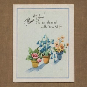 Tarjeta de GRACIAS POR REGALO de colección sin usar, arte en maceta lirio campana azul girasol - Imagen 1 de 6