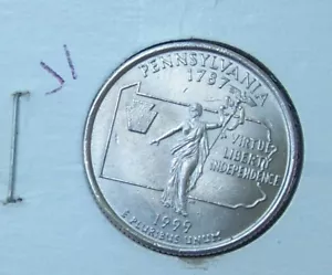 (3) COINS TOTAL 2 INDIANA QTS WITH ERRORS ON REV (1) PA STATE QT WITH DIE BREAK - Picture 1 of 5