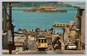 San Francisco California, teleférico Hyde Street Hill, Alcatraz, postal vintage - Imagen 1 de 2