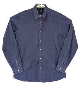 Ted Baker Herren Größe 4 L Blau Bigidea Micro Dobby Flip Manschette Button Down Hemd - Bild 1 von 6