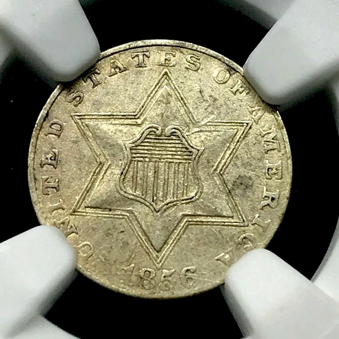 1856 Three Cent Silver Coin 3CS - Certified NGC AU Details -Cleaned Cover