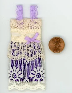 Miniature Dollhouse Shorter Purple Nighty w/ LACE straps ecru band &Lav bow/4" - Picture 1 of 1