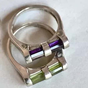 *Vintage 2 Sterling Silver Spinel Purple Green Stacking Rings Size 6 - Picture 1 of 5