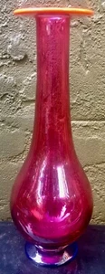 ERIKA LAGERBIELKE For ORREFORS Red & orange Art Glass Vase 13" - Picture 1 of 7