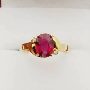 Natural Ruby and Diamonds Gemstone Engagement Ring 10K Yellow Gold Ring - Picture 1 of 4