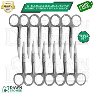 48 Pcs Fine Nail Scissors 3.5″ Curved Polished Eyebrow & Eyelash Hair Scissor - Picture 1 of 7