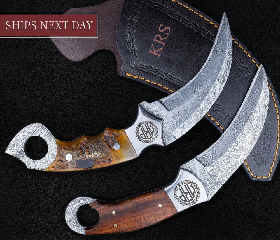 Large high quality damascus steel karambit knife with hard steel blade bowie - Image 1 of 4