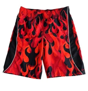 Nike Swim Volley Trunks Youth Size Medium Red Fire Flames with Liner Pockets - Picture 1 of 5