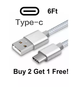 6Ft Fast Charger USB C Type-C Cable Data Sync Charging Cable Cord Braided Silver - Picture 1 of 5