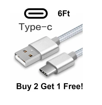6ft Fast Charger USB C Type-C Cable Data Sync Charging Cable Cord Braided Silver - Image 1 of 4