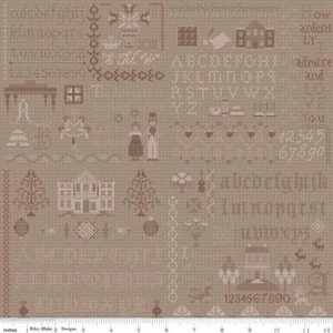 1 Mtr Riley Blake Pride & Prejudice Meryton Sampler Smoke Cotton Fabric - Picture 1 of 1