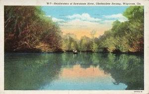 Linen Postcard - Waycross, Georgia, Okefenokee Swamp, Suwanee River Headwaters - Picture 1 of 2