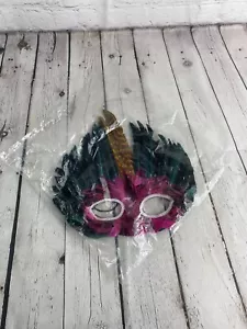Mardi Gras Halloween Mask Masquerade Ball Pink, Green, Gold Feathers - Picture 1 of 2