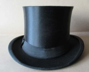 ANTIQUE OLD GERMAN MARKED SILK COLAPSIBLE OPERA TOP HAT GIBUS / SIZE 56 - Picture 1 of 4