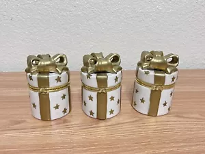 Christmas PRESENT Holiday GIFT, Gold Ribbon Set Of 3 Decorative Boxes - Picture 1 of 7