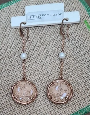 Made Italy ECOS Earrings Dangling Drop Pearl Floral Design Bronze NEW Ret  $176 - Image 1 of 4